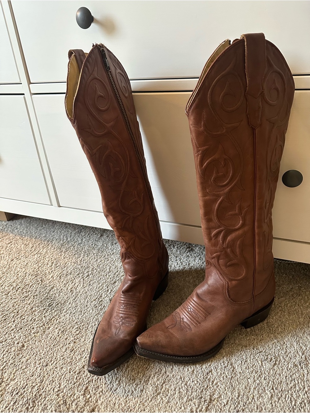Stetson Tall Brown Leather Western Zip-Up Boots - Picture 2 of 4